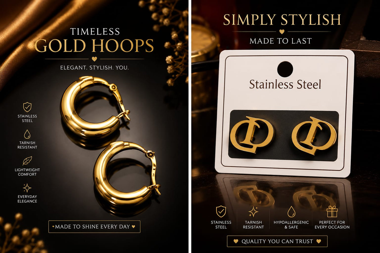 Luxuray stainless steel gold hoop earrings for women lightweight and stylish